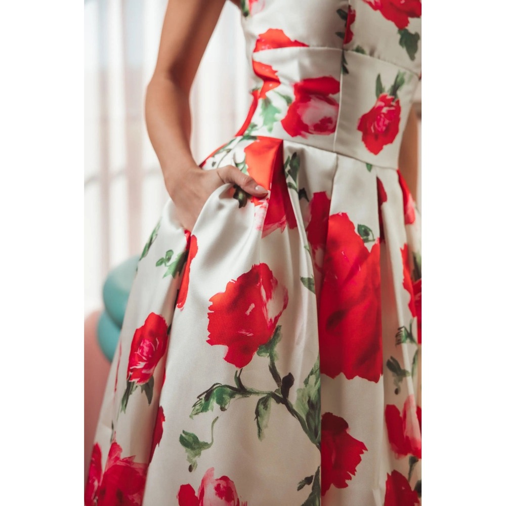 Mac Duggal White Strapless Floral Mikado Midi Dress $498 - Size 14‎ - Picture 3 of 12